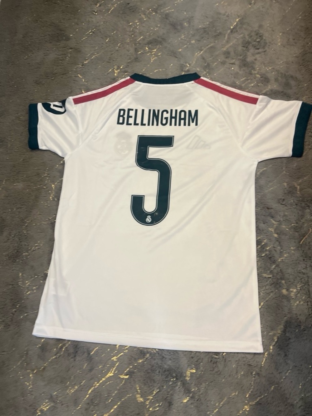 adidas White Men's Soccer Jersey with Dark Green Accents - Bellingham #5